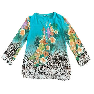Soft Surroundings Animal Tropical Print Blouse Shirt Top Size Small Women's